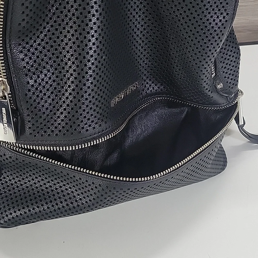 Michael Kors Black Perforated Leather Mini Backpack Bag